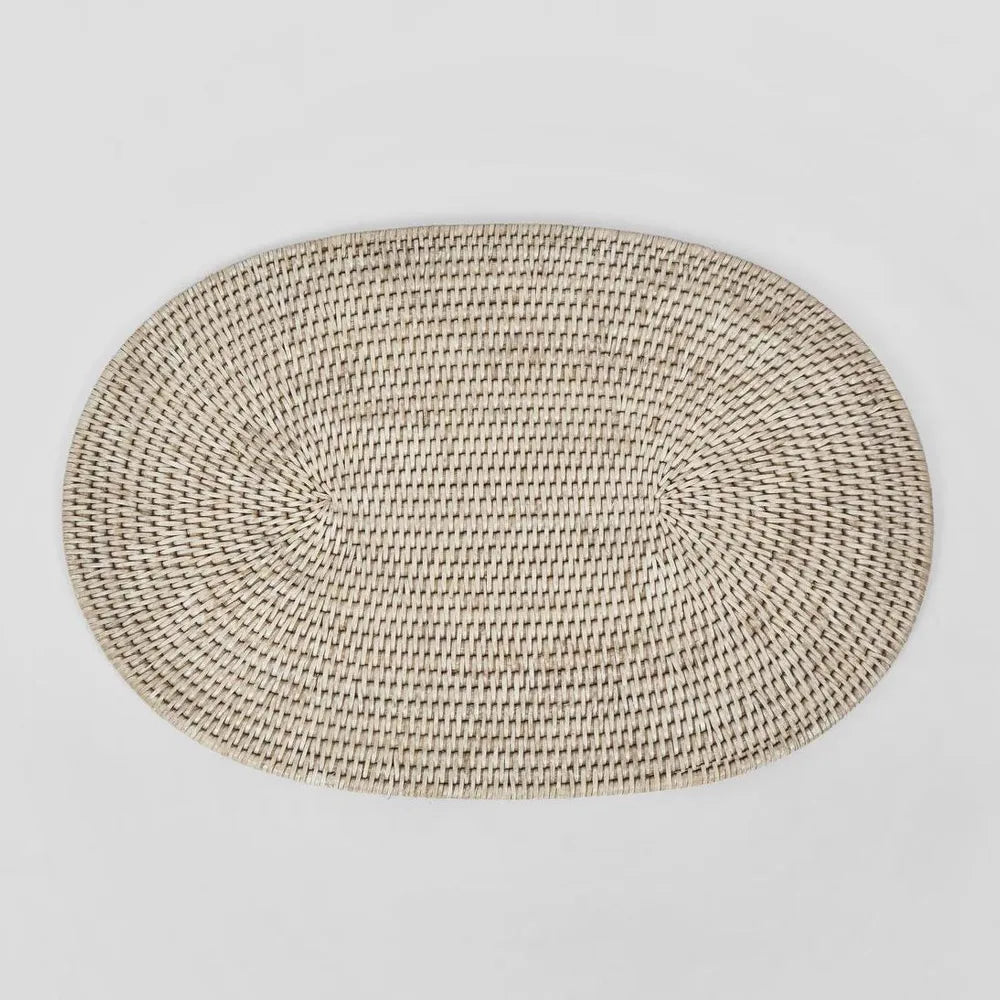 Paume Rattan Oval Placemat White Wash