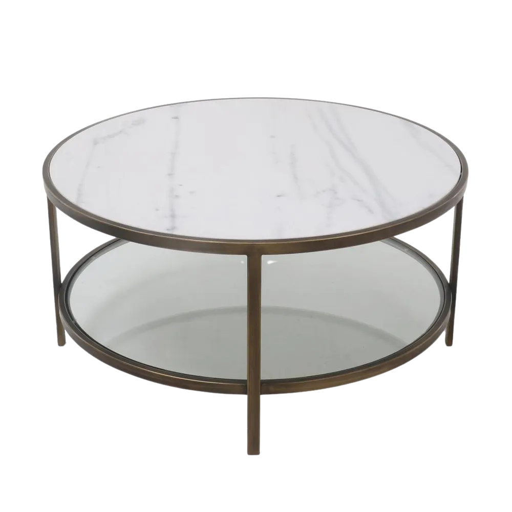 Palladium Brass Iron Marble & Glass Coffe Table