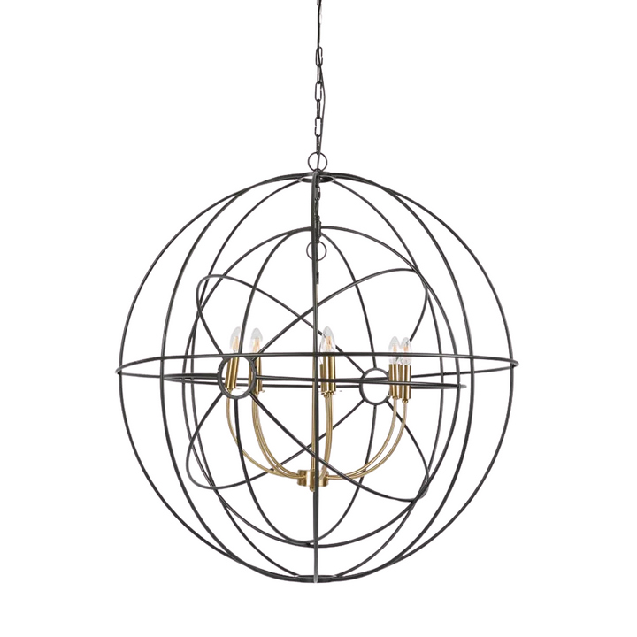 Large Black & Brass Iron Orb Pendant