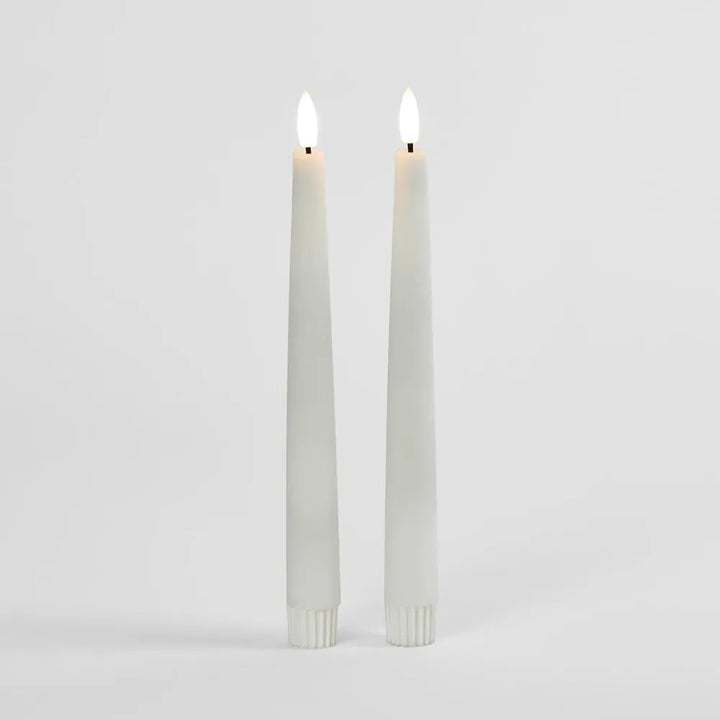 LED Battery Operated Wax Taper Candles Set of 2 White 22cm