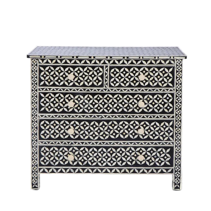 Stella Bone Inlay Chest of 5 Drawers Black/White