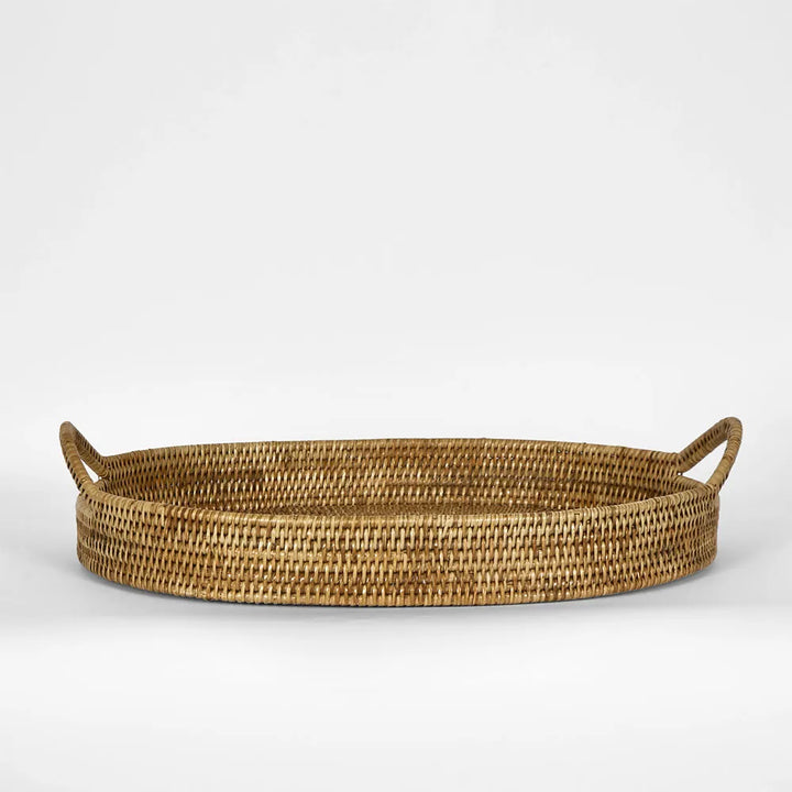 Paume Rattan Oval Serving Tray with Handles Natural