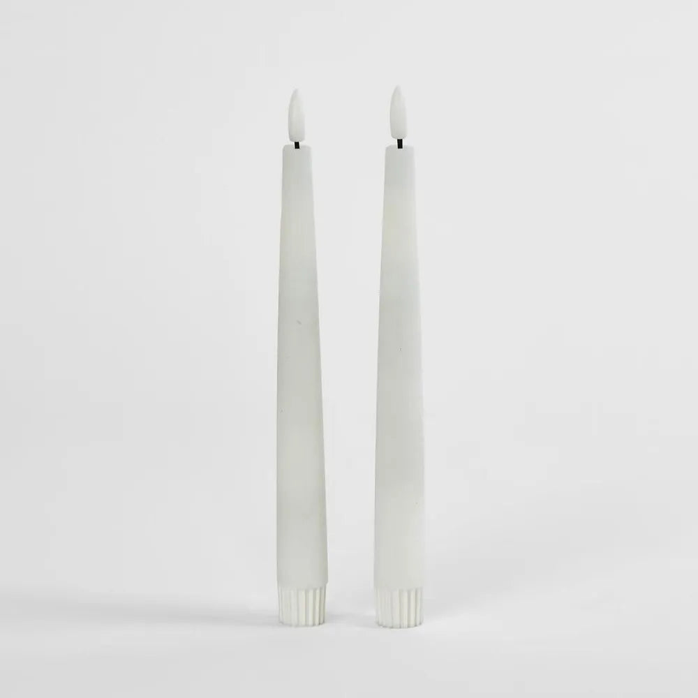 LED Battery Operated Wax Taper Candles Set of 2 White 22cm