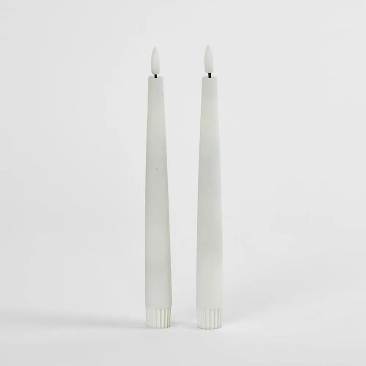 LED Battery Operated Wax Taper Candles Set of 2 White 22cm