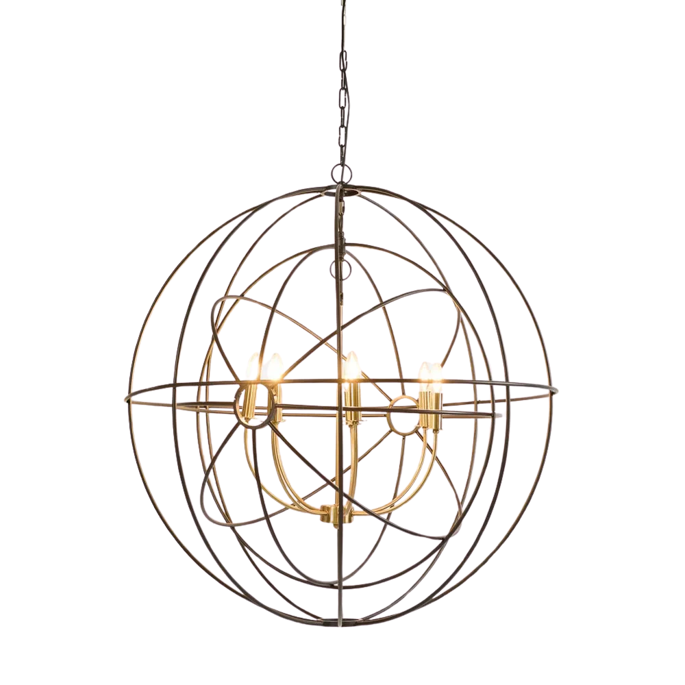 Large Black & Brass Iron Orb Pendant