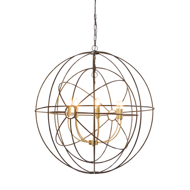 Large Black & Brass Iron Orb Pendant