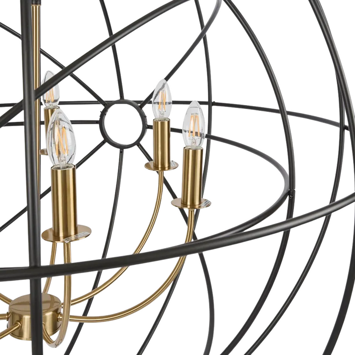Large Black & Brass Iron Orb Pendant