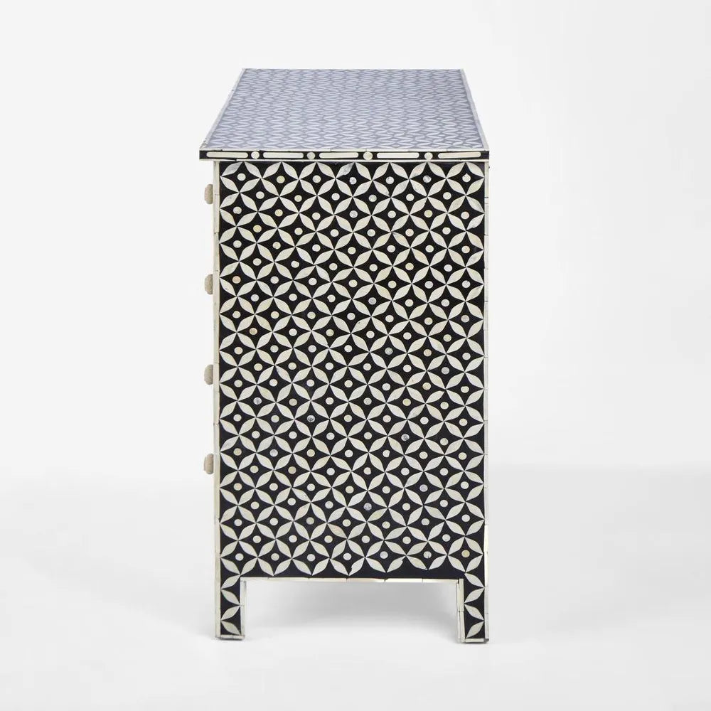 Stella Bone Inlay Chest of 5 Drawers Black/White