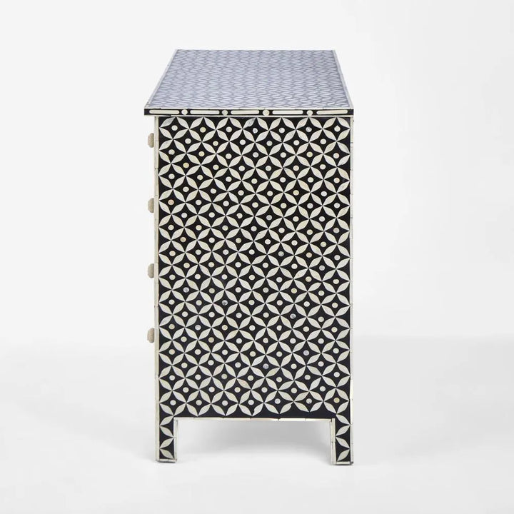 Stella Bone Inlay Chest of 5 Drawers Black/White