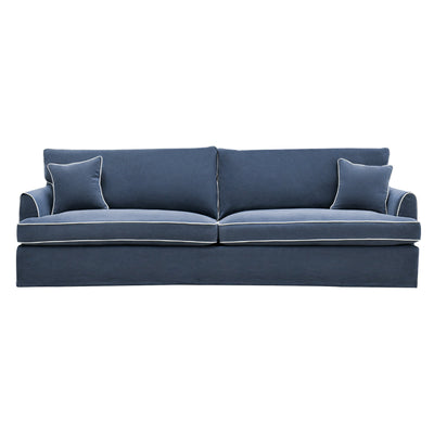 Byron Hamptons 4 Seat Sofa Navy W/White Piping Linen Blend