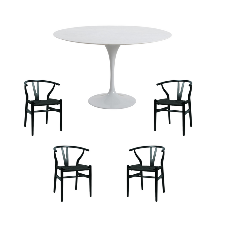 Aurora 5 Piece Dining Package -  Oval Dining Table Marble White 120cm and 4 x Atlas Black Dining Chairs