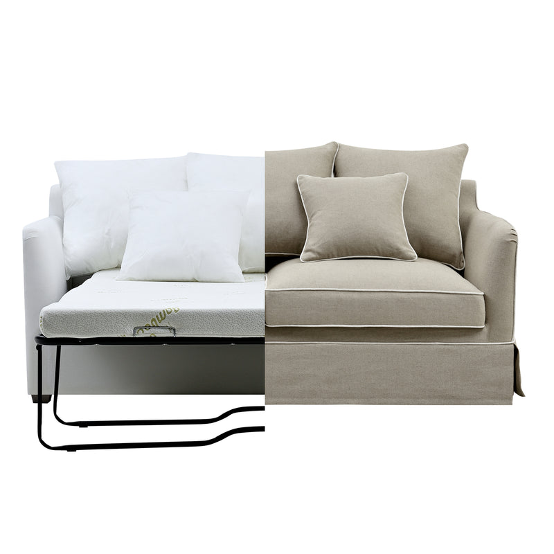 Noosa Hamptons 2 Seat Sofa Bed Beige Linen Blend