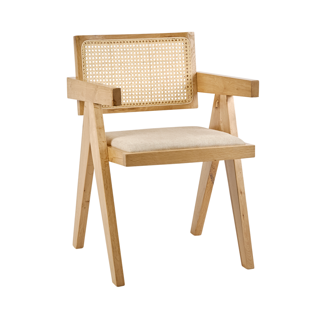 Lexi Scissor Leg Armchair Oak Frame Natural Fabric