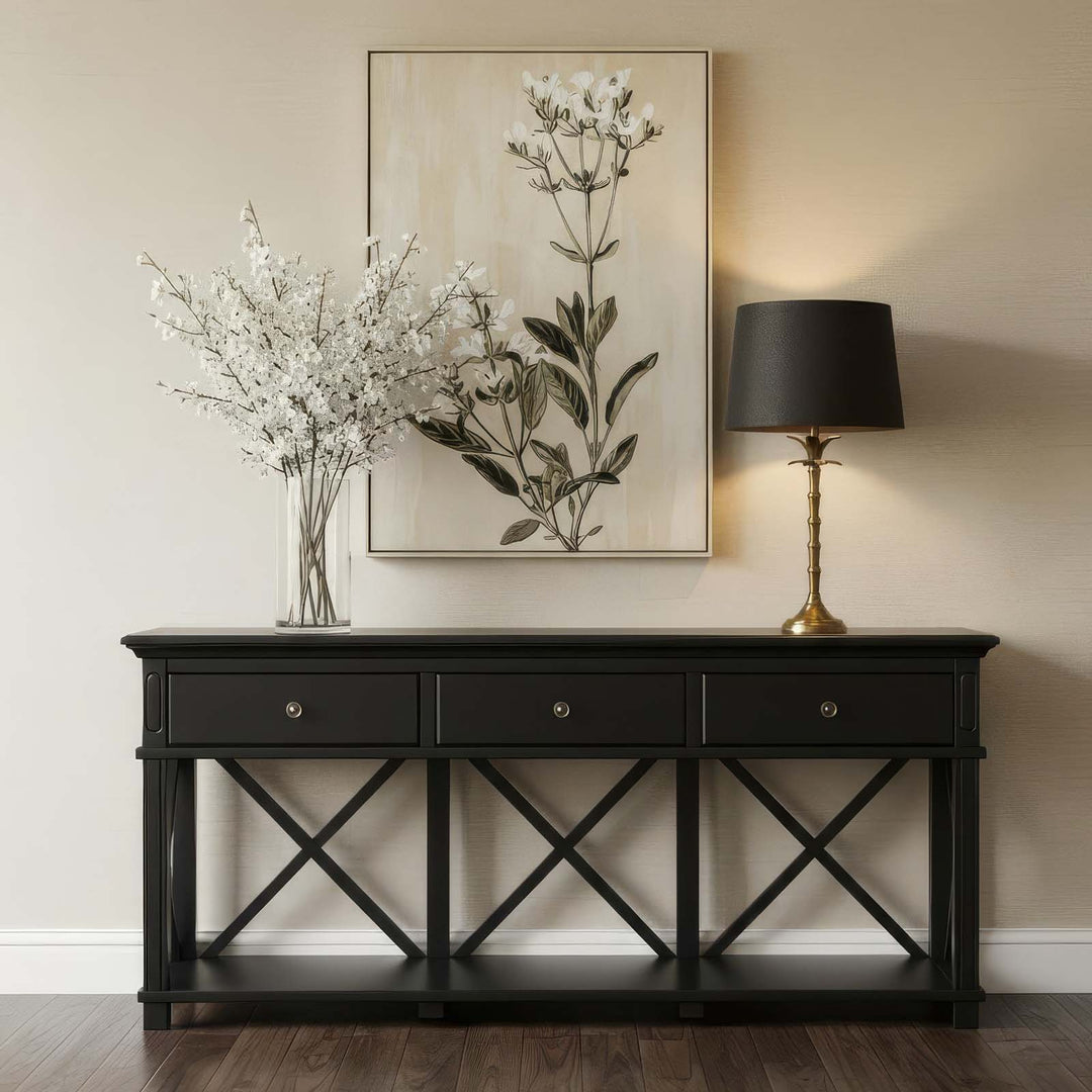 Sorrento 3 Drawer Hamptons 190cm Console Black