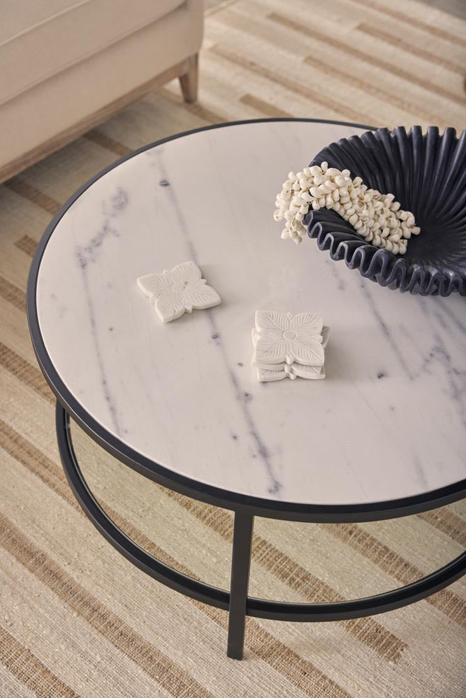 Palladium Black Iron Marble & Glass Coffee Table