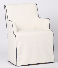 Clifton Dining Chair w/Arms Slip Cover Ivory with Navy Piping