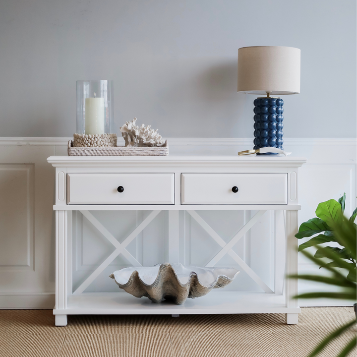 Sorrento Hamptons 130cm 2 Drawer Console White