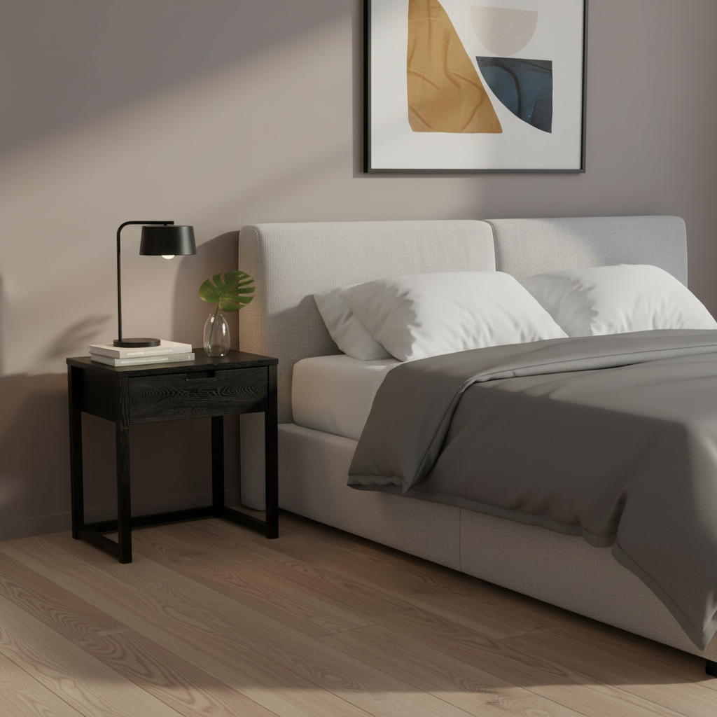 Elska Black Oak Bedside Table