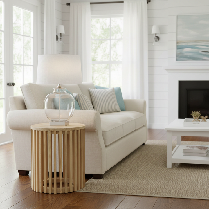 Ellyn Glass and Nickel Lamp with White Linen Shade- Lamp Base & Shade