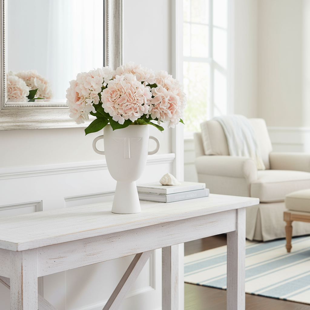 Hydrangea Stem Soft Touch 50cm White Pink