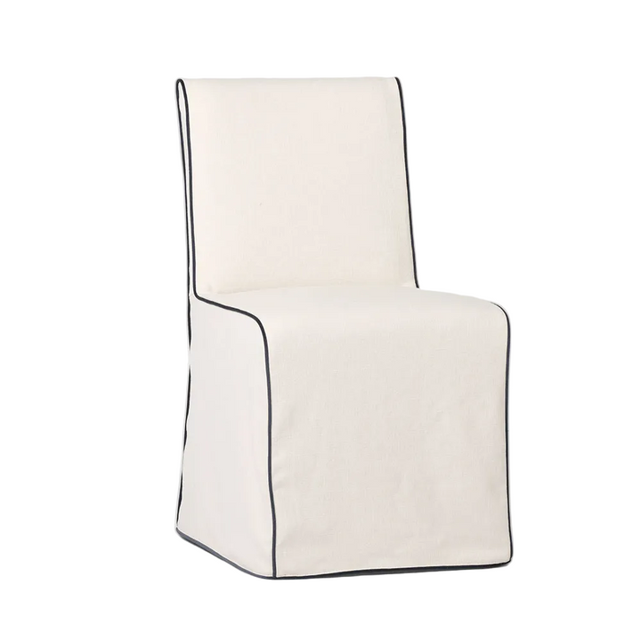 Clifton Dining Chair Slip Cover  Ivory w/ Navy Piping
