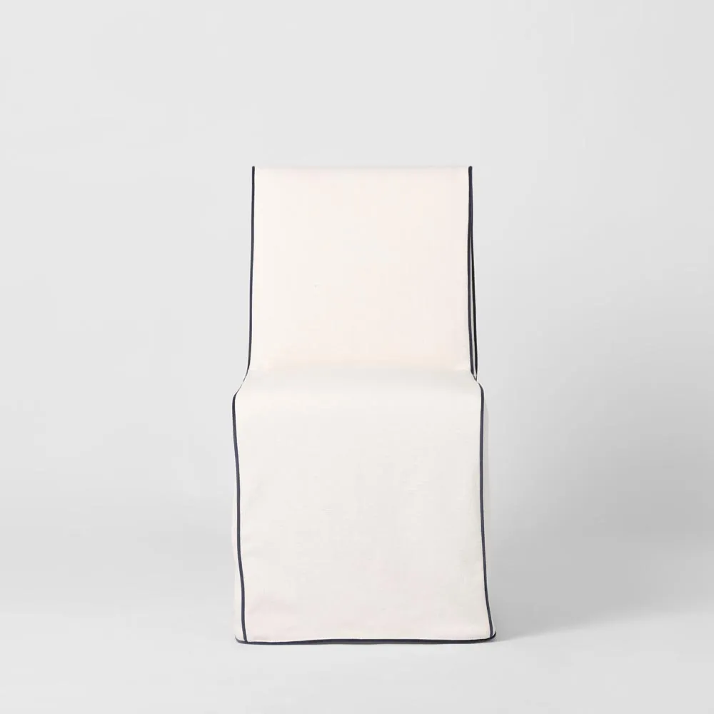 Clifton Dining Chair Slip Cover  Ivory w/ Navy Piping