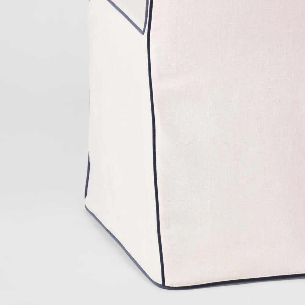 Clifton Dining Chair Slip Cover  Ivory w/ Navy Piping