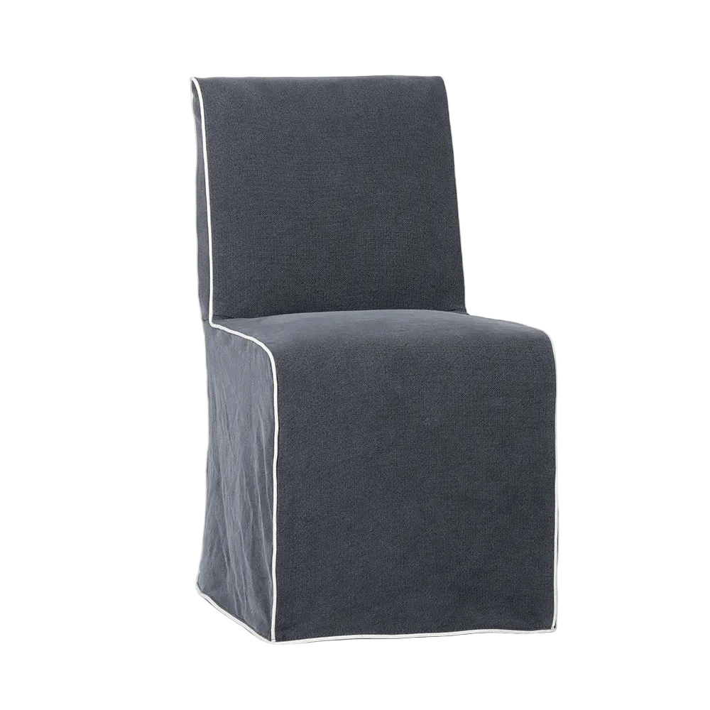Clifton Dining Chair Slip Cover  Navy w/ White Piping
