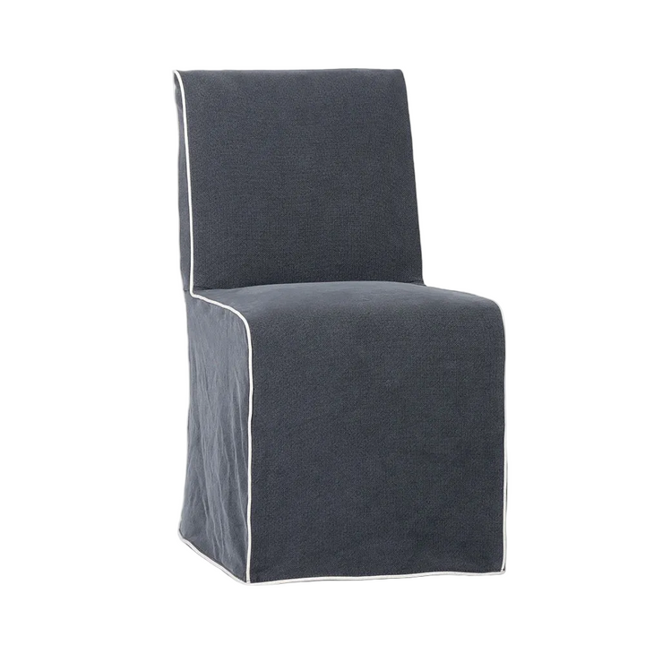 Clifton Dining Chair Slip Cover  Navy w/ White Piping