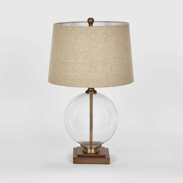 Ivy Antique Brass And Glass With Natural Linen Shade