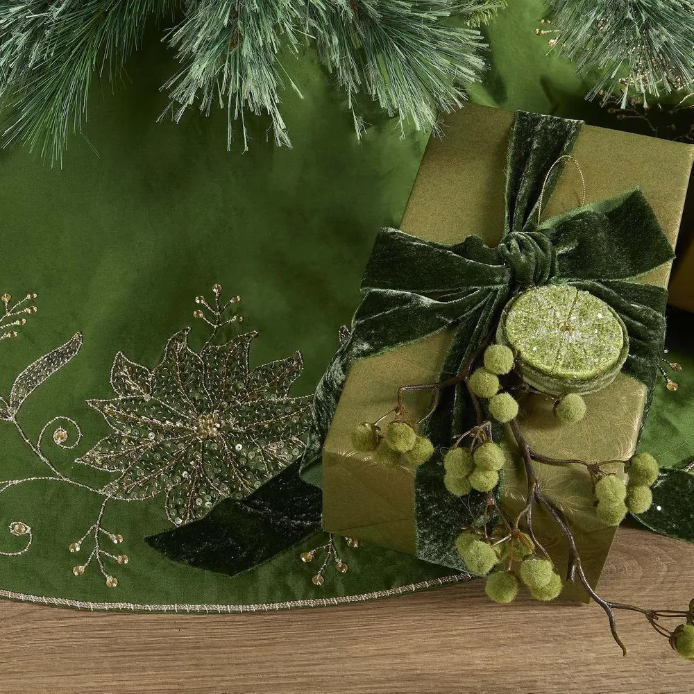 Flocked Berry Stem Green