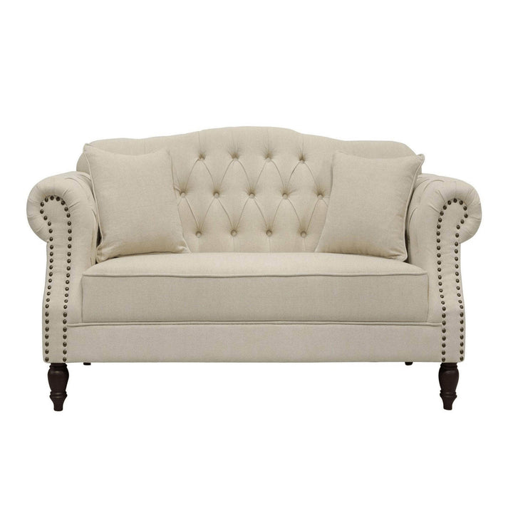 Vaucluse 2 Seat Hamptons Buttoned Sofa Beige Linen Blend