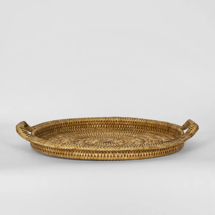 Paume Rattan Round Serving Tray with Handles Natural