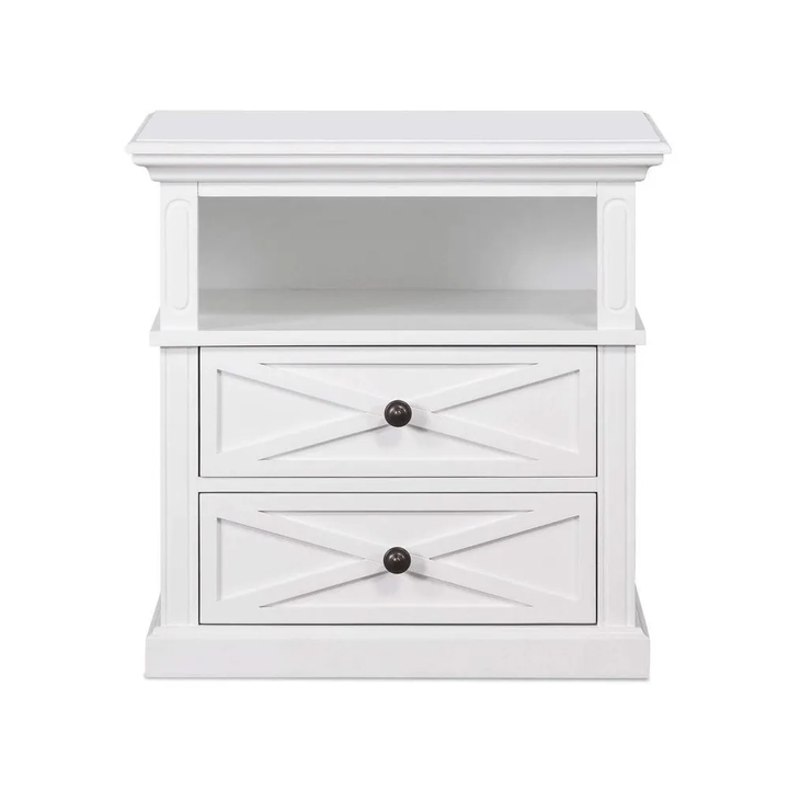 Sorrento Hamptons Medium 2 Drawer Bedside Table White