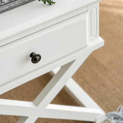 Sorrento Cross Leg Hamptons Side Table W/Drawer White