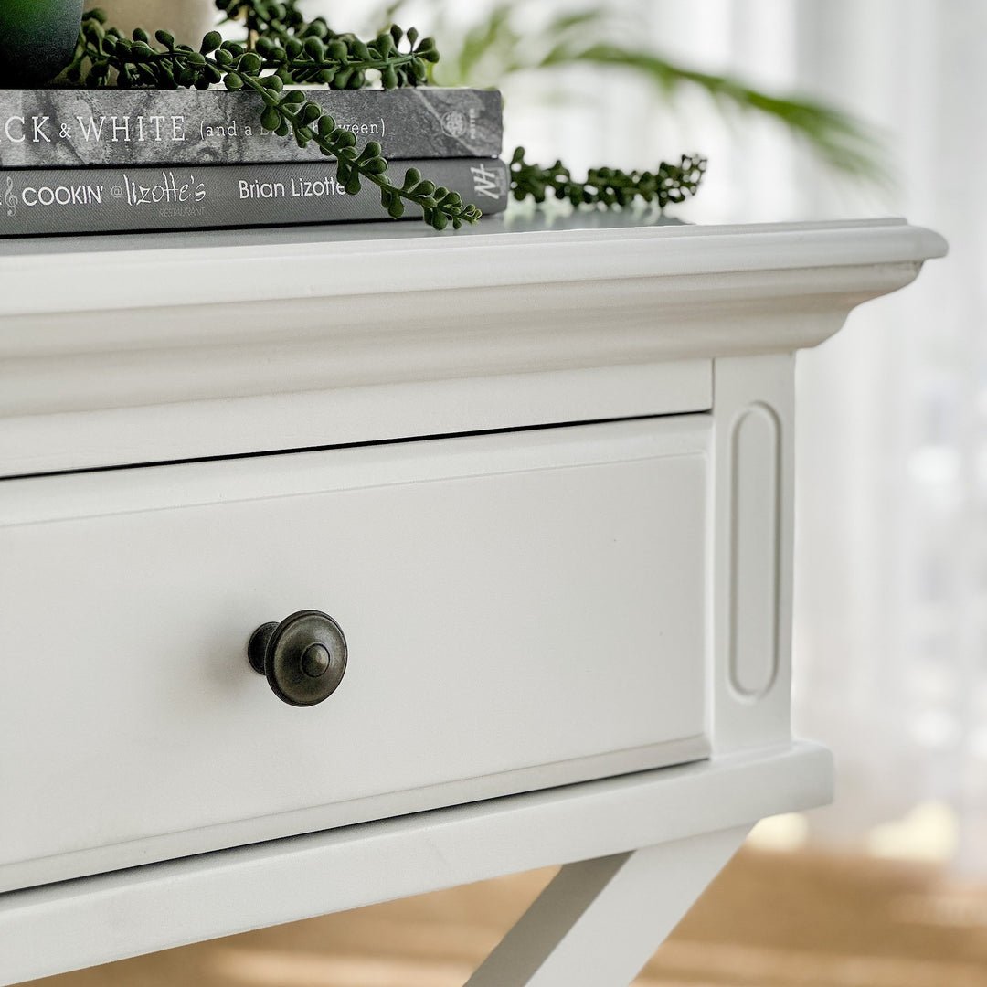 Sorrento Cross Leg Hamptons Side Table W/Drawer White