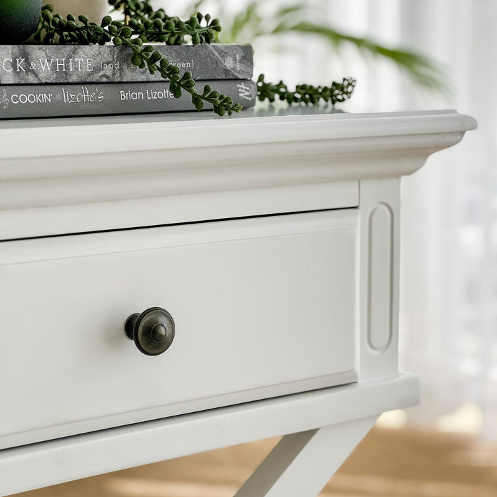 Sorrento Cross Leg Hamptons Side Table W/Drawer White