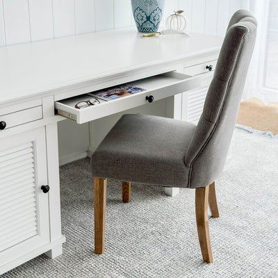Diana Buttoned Hamptons Dining Chair Storm Grey Linen Blend