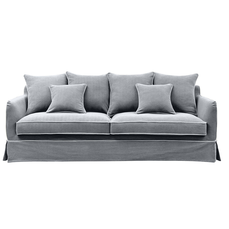 Noosa Hamptons 3 Seat Sofa Grey W/White Piping Linen Blend