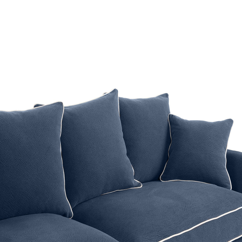 Noosa 3 Seat Hamptons Sofa Navy W/White Piping Linen Blend