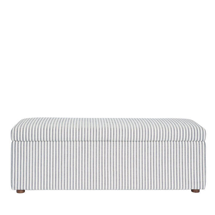 Newport Storage Ottoman White & Blue Pin Stripe