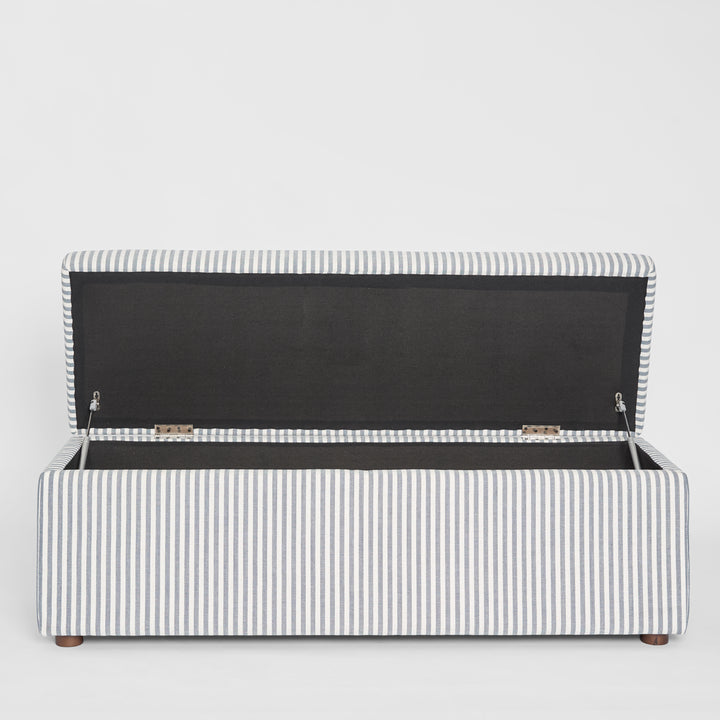 Newport Storage Ottoman White & Blue Pin Stripe