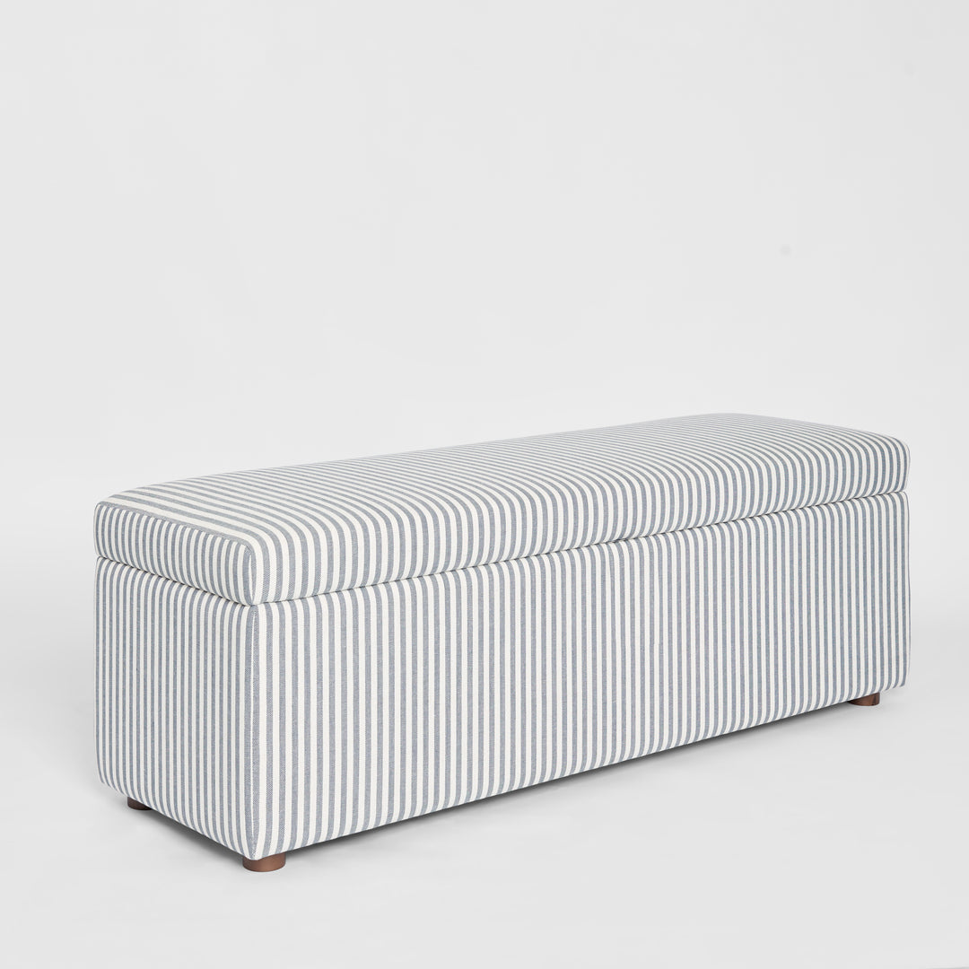 Newport Storage Ottoman White & Blue Pin Stripe