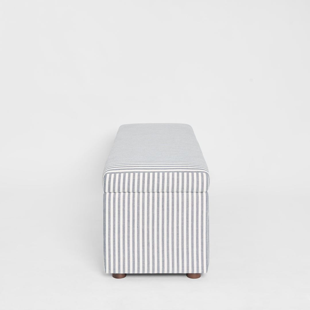 Newport Storage Ottoman White & Blue Pin Stripe