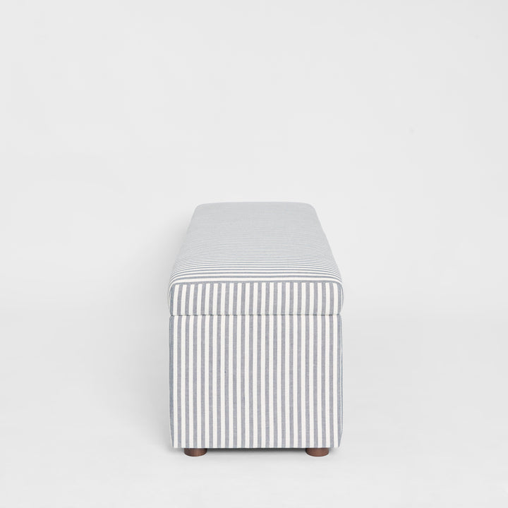 Newport Storage Ottoman White & Blue Pin Stripe