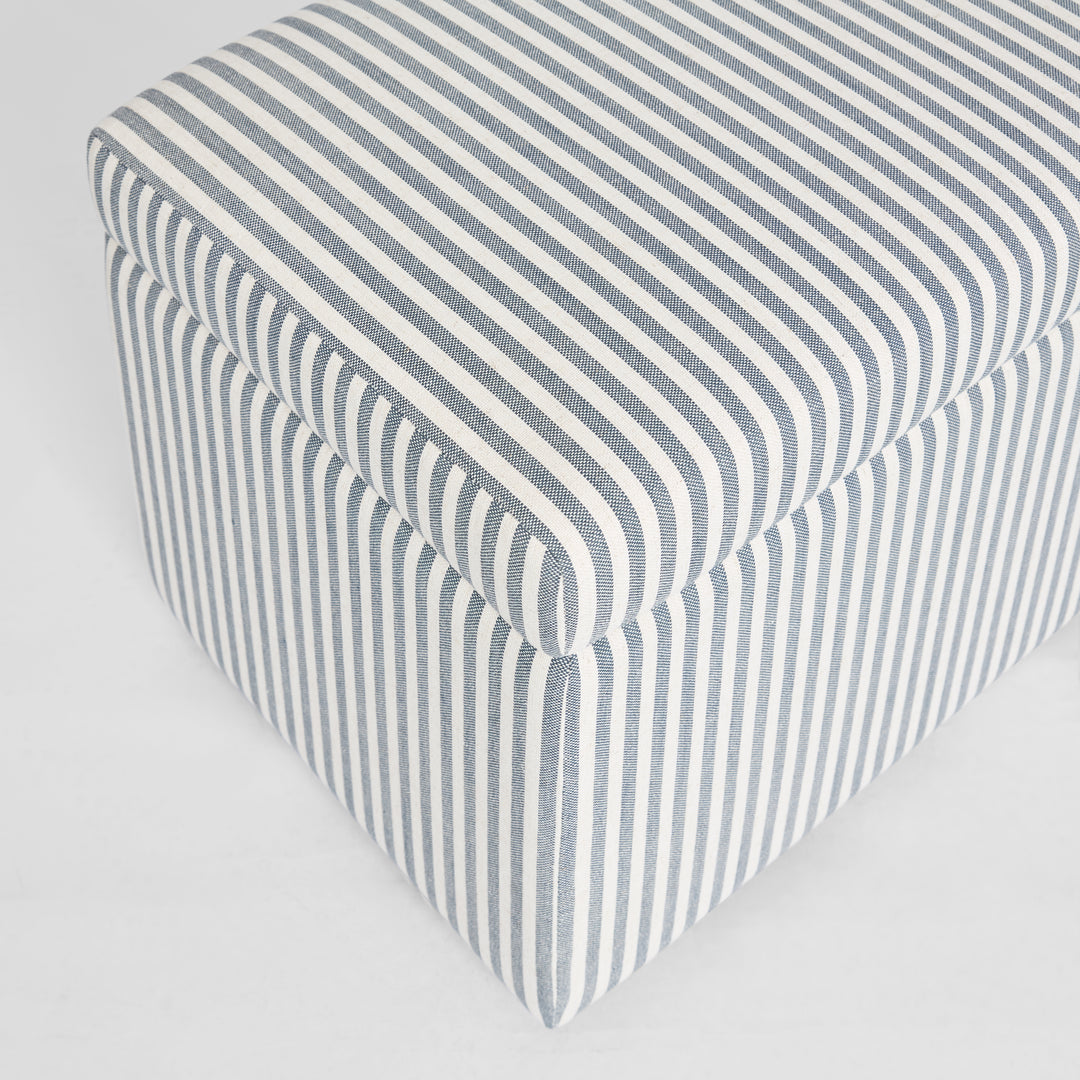 Newport Storage Ottoman White & Blue Pin Stripe