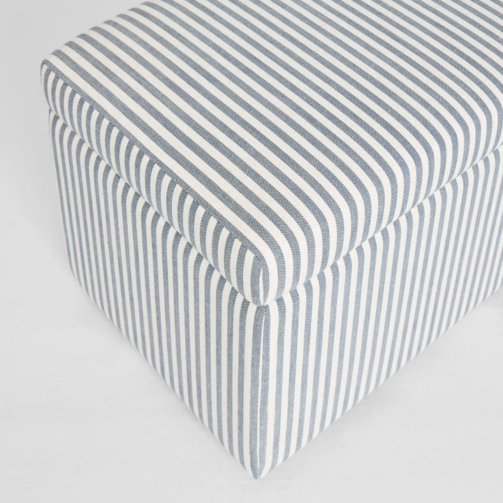 Newport Storage Ottoman White & Blue Pin Stripe