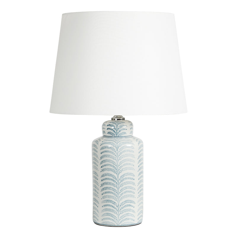 Whitney Blue Ceramic Fern Lamp W/ White Shade