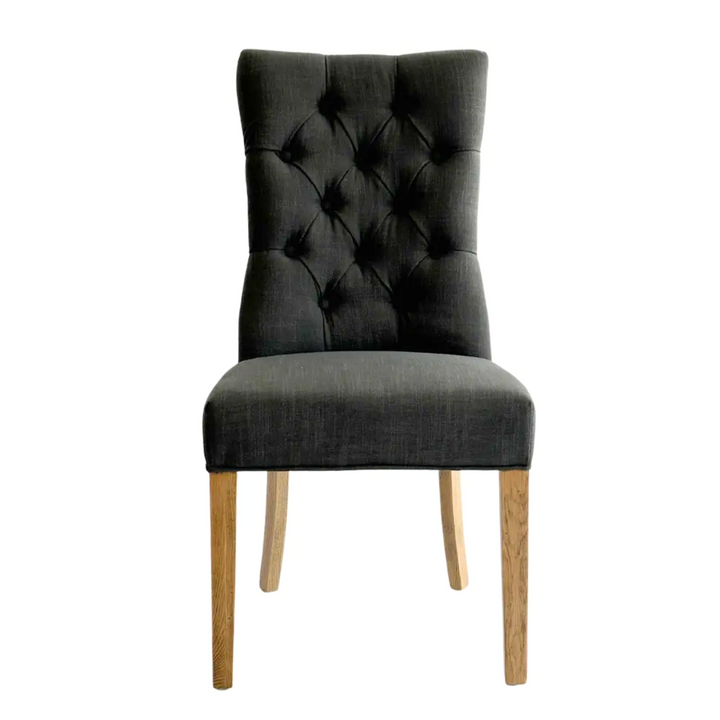 Diana Buttoned Hamptons Dining Chair Charcoal Linen Blend