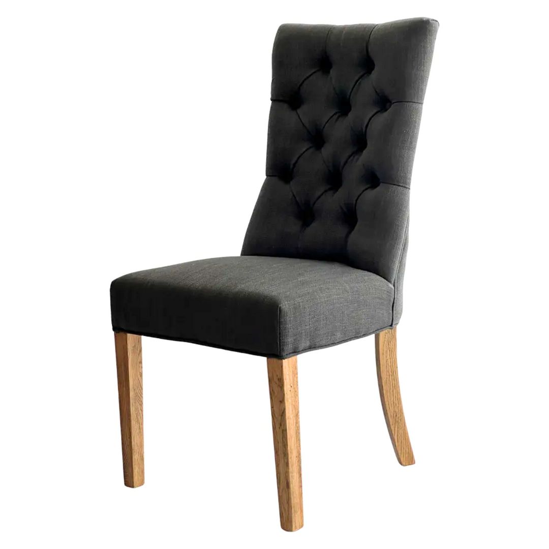 Diana Buttoned Hamptons Dining Chair Charcoal Linen Blend